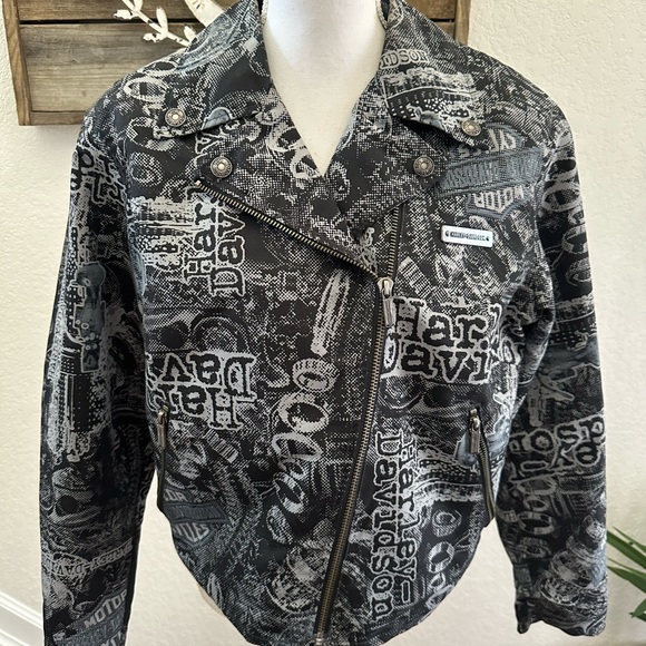 Harley-Davidson black gray‎ asymmetrical zip biker moto jacket ladies size Large - Picture 1 of 11